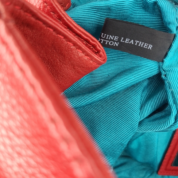 Oryany Red Pebbled Leather Shoulder Bag Satchel Purse Handbag Stud Accent - Picture 14 of 16